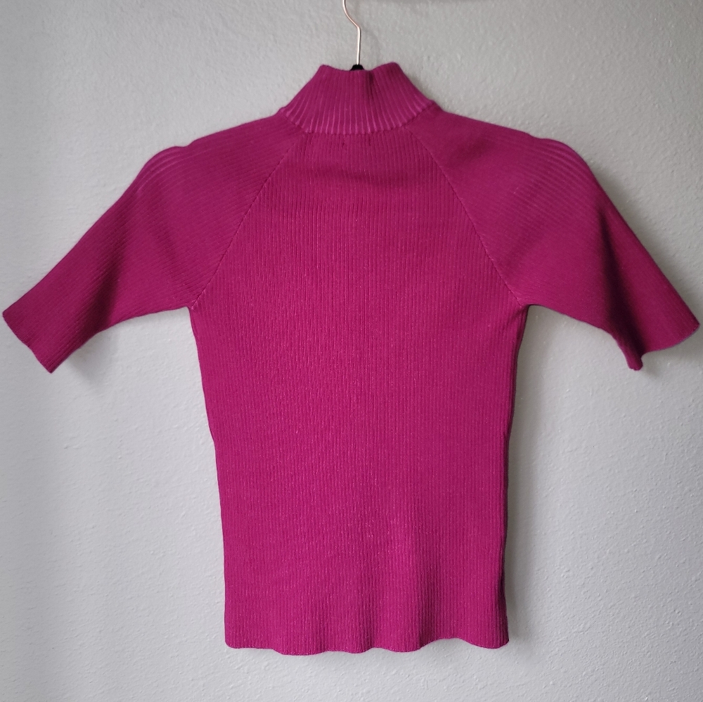 NWT Monrow Two Ribbed Cutout Short Sleeve Sweater Size Small In Raspberry Rose - Picture 5 of 7
